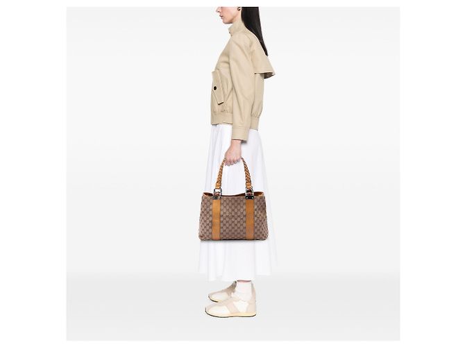 Tote Gucci Medium GG Canvas Bamboo Libeccio Beige - vista 6