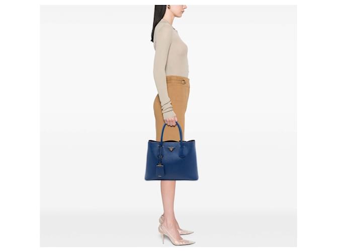 Borsa doppia Prada Medium Saffiano Cuir blu - vista 6