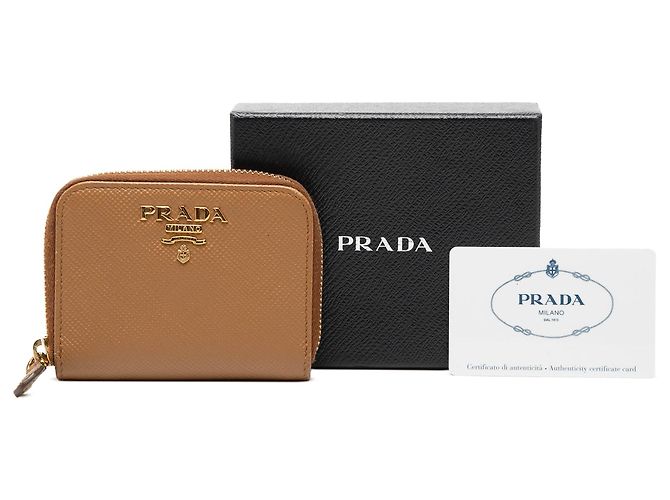 Portamonete con zip Prada Saffiano Brown Marrone - vista 7