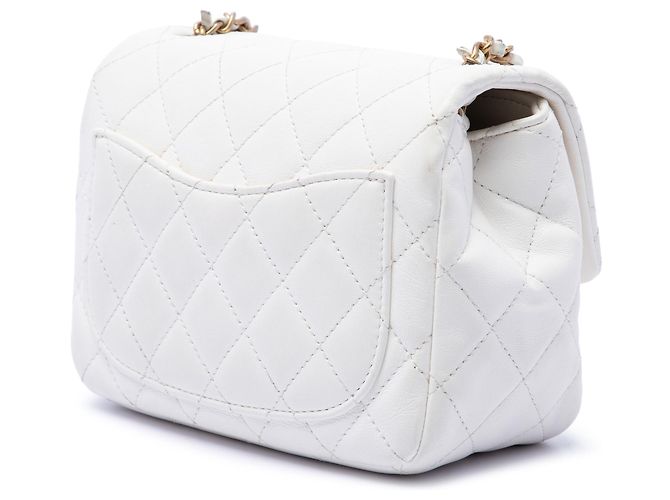 Borsa a tracolla Chanel Mini Square Romance Single Flap in pelle di agnello bianca Bianco - vista 2