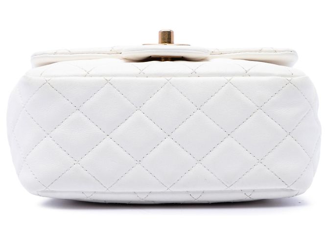 Borsa a tracolla Chanel Mini Square Romance Single Flap in pelle di agnello bianca Bianco - vista 3