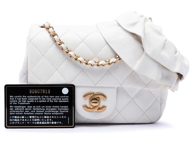 Borsa a tracolla Chanel Mini Square Romance Single Flap in pelle di agnello bianca Bianco - vista 7