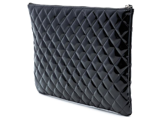 Clutch Chanel Large Quilted Patent O Case Nera Nero - vista 2
