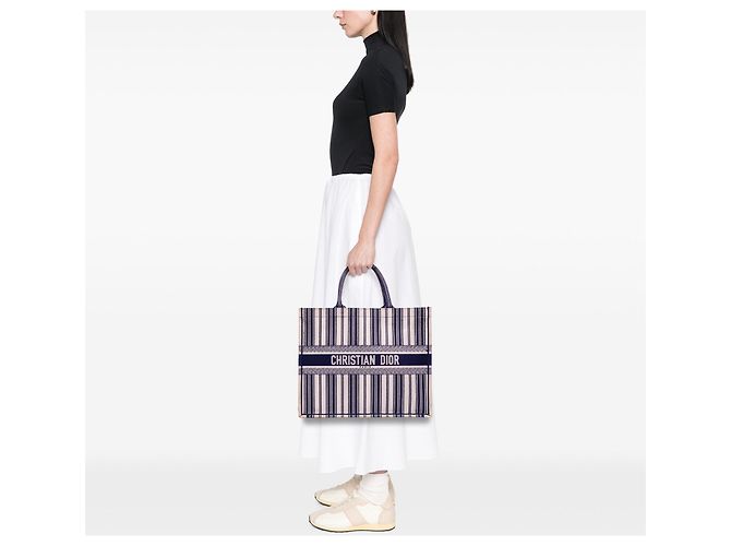 Book Tote Tote Bag Book Dior Large in tela a righe blu - vista 11