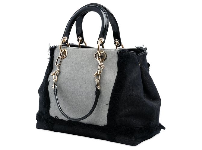 Borsa Satchel D Light in denim nero con patch Dior - vista 2