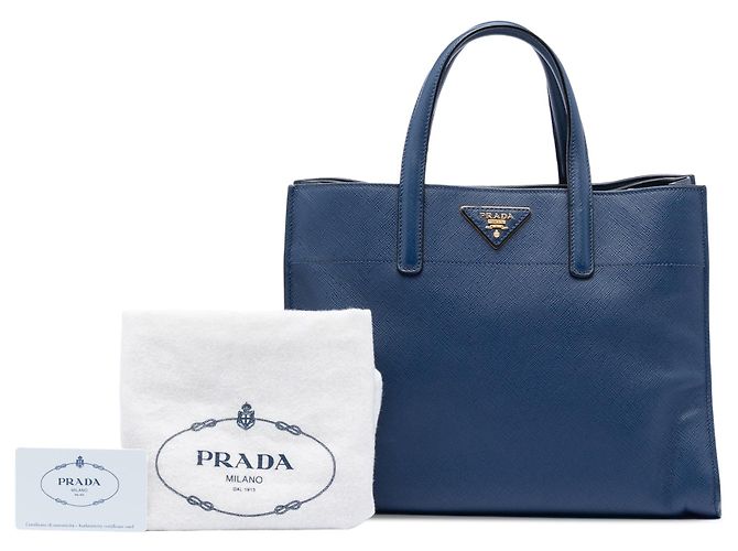 Borsa Tote Satchel Prada Saffiano Soft blu a tre tasche - vista 7