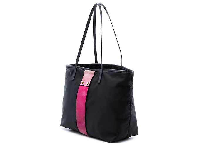 Tote Black Prada Tessuto Velluto Ricamo Trompe L oeil Nero - vista 2