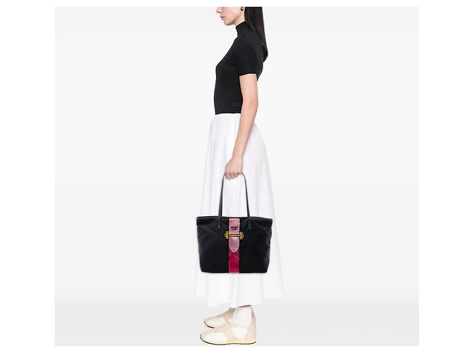 Tote Black Prada Tessuto Velluto Ricamo Trompe L oeil Nero - vista 6