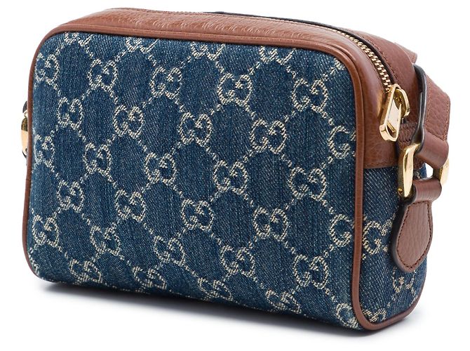 Borsa a Tracolla Gucci Mini GG Denim Ophidia Blu - vista 2