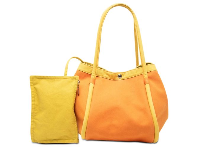 Borsa da spiaggia Hermès Toile Lindy Arancione - vista 7