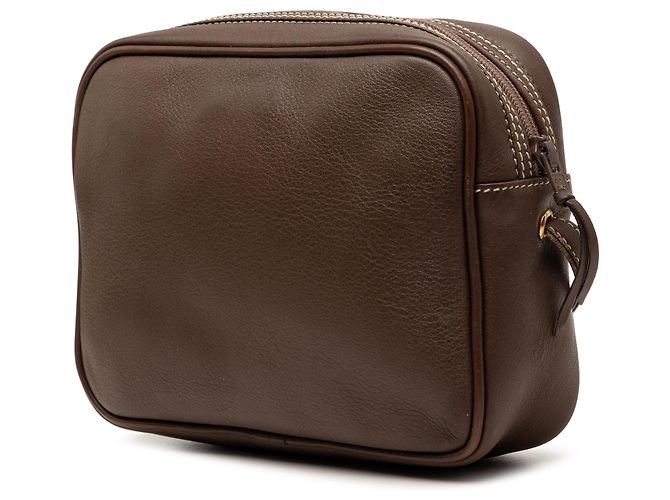Borsa a tracolla Dior in pelle marrone con cuciture e logo CD - vista 2