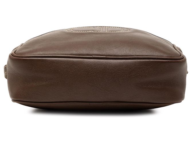 Borsa a tracolla Dior in pelle marrone con cuciture e logo CD - vista 3
