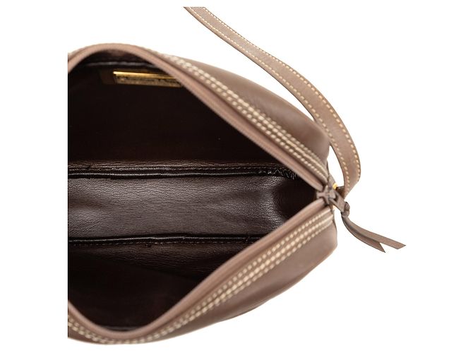 Borsa a tracolla Dior in pelle marrone con cuciture e logo CD - vista 4