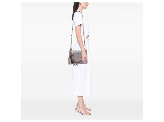 Borsa Satchel Prada Glace Calf Etiquette Grigia Grigio - vista 6