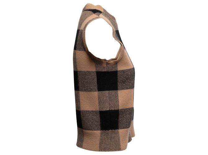 Christian Dior ärmelloses Stricktop mit Gingham-Karos in Tan & Black Größe US S Kamel - Ansicht 2