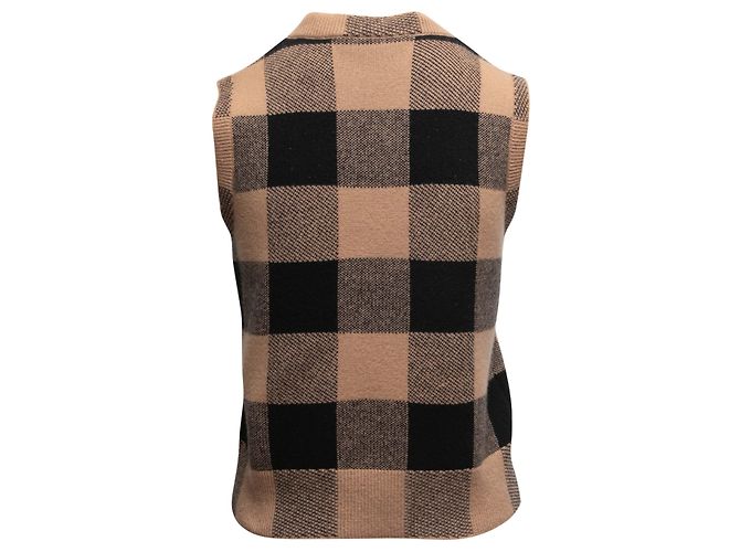 Christian Dior ärmelloses Stricktop mit Gingham-Karos in Tan & Black Größe US S Kamel - Ansicht 3