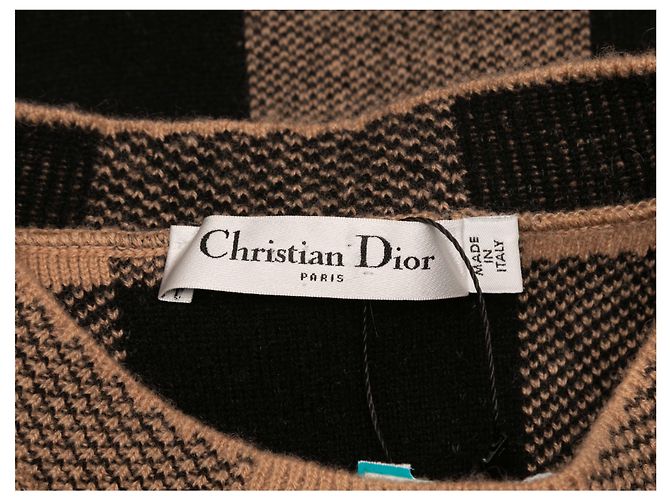 Christian Dior ärmelloses Stricktop mit Gingham-Karos in Tan & Black Größe US S Kamel - Ansicht 4