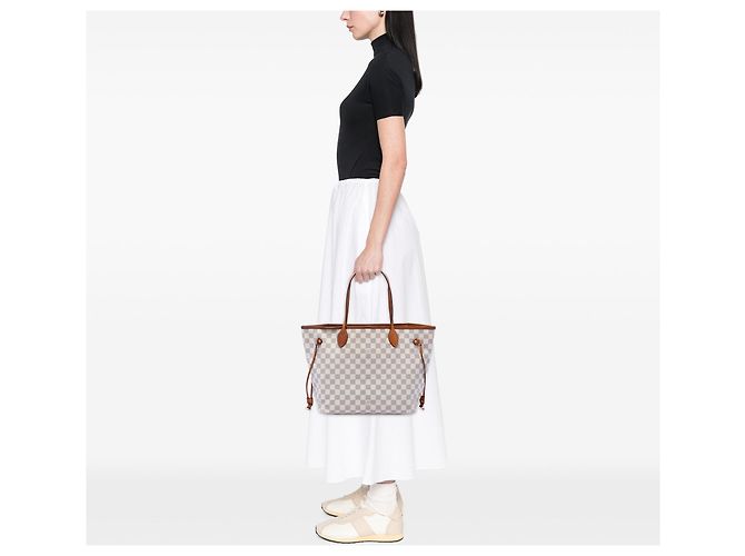 Borsa Tote Louis Vuitton Neverfull MM Damier Azur Bianca Bianco - vista 6
