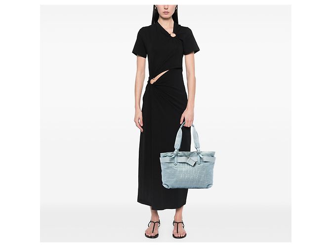 Borsa Tote Fendi Zucca in nylon blu Zip Code - vista 5