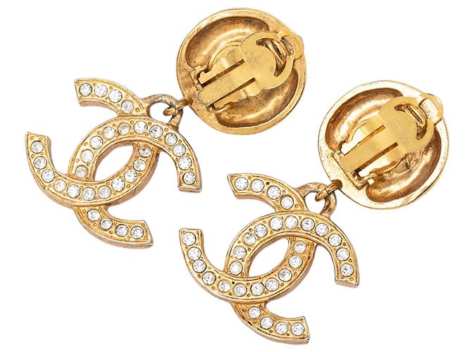 Orecchini a clip Chanel Gold Plated CC Strass Drop D'oro - vista 2