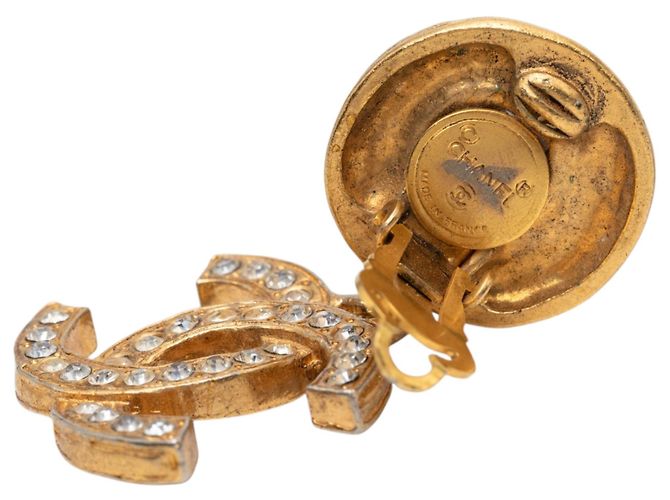 Orecchini a clip Chanel Gold Plated CC Strass Drop D'oro - vista 3