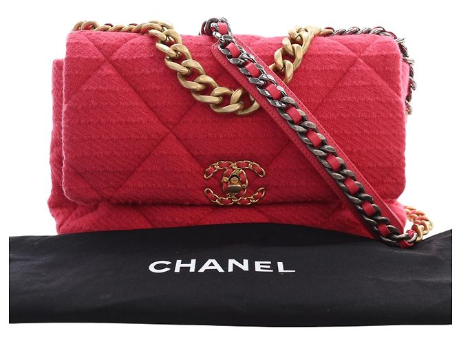 Borsa Chanel Large Tweed 19 Flap Satchel Rosa - vista 15