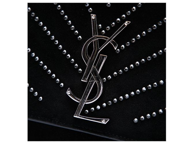 Borsa a tracolla Kate in camoscio nero con monogramma in cristalli Saint Laurent - vista 5