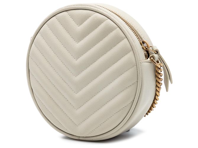 Borsa Camera Round in Vinile Chevron Grain De Poudre Bianca Saint Laurent Bianco - vista 2