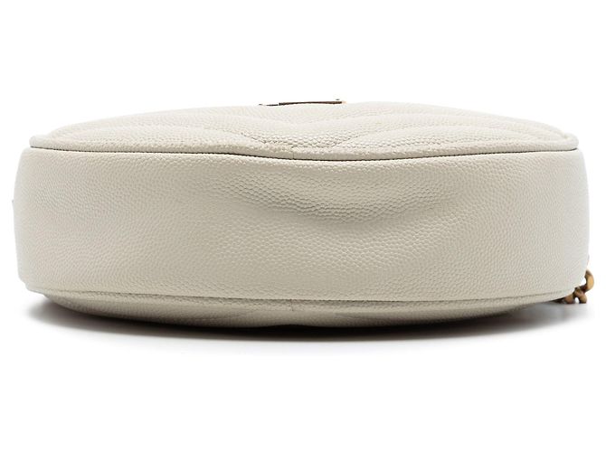 Borsa Camera Round in Vinile Chevron Grain De Poudre Bianca Saint Laurent Bianco - vista 3