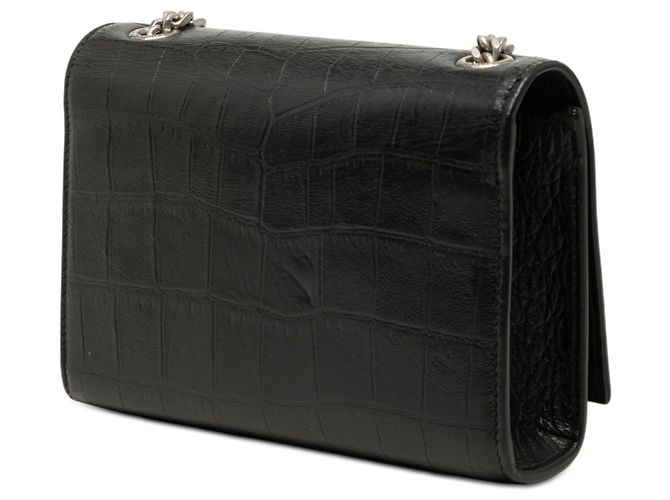 Borsa a tracolla Saint Laurent Kate Small in pelle effetto coccodrilo nera con monogramma e nappe Nero - vista 2