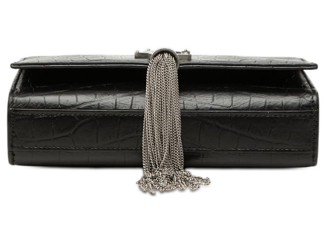 Borsa a tracolla Saint Laurent Kate Small in pelle effetto coccodrilo nera con monogramma e nappe Nero - vista 3