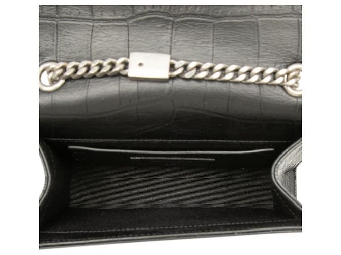 Borsa a tracolla Saint Laurent Kate Small in pelle effetto coccodrilo nera con monogramma e nappe Nero - vista 4