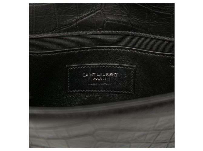 Borsa a tracolla Saint Laurent Kate Small in pelle effetto coccodrilo nera con monogramma e nappe Nero - vista 5