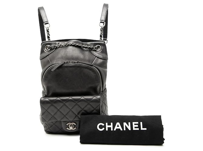 Black Chanel Small CC Calfskin Drawstring Flap Backpack - view 9