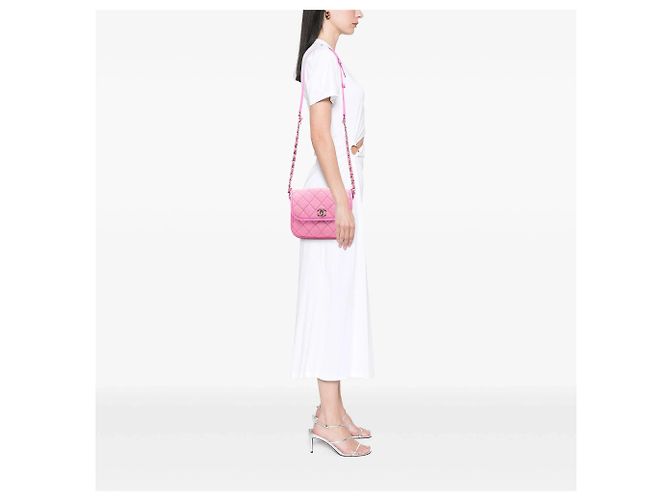 Borsa a tracolla Chanel Small CC Quilted Denim Messenger Flap Rosa - vista 7