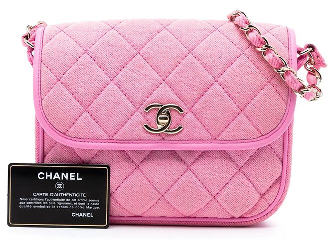 Borsa a tracolla Chanel Small CC Quilted Denim Messenger Flap Rosa - vista 8