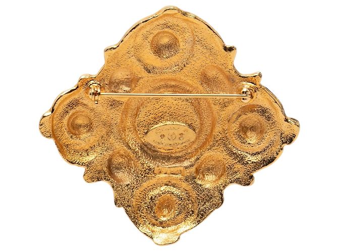 Spilla Chanel placcata in oro con perle sintetiche a forma di rombo D'oro - vista 2