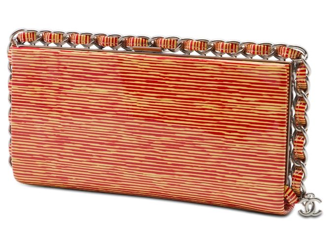Red Chanel CC Patent Striped Chain Around Clutch - view 2