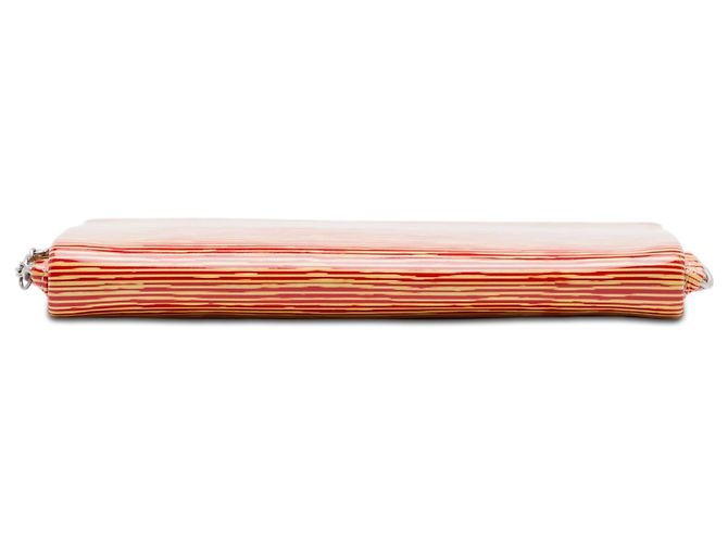 Red Chanel CC Patent Striped Chain Around Clutch - view 3