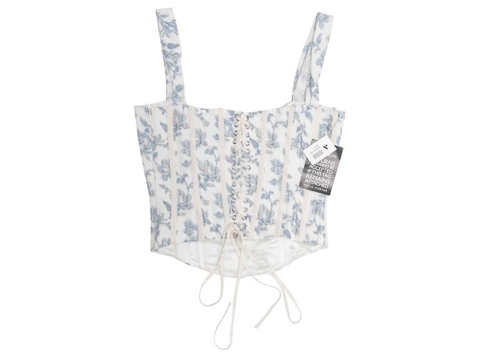 Autre Marque Brock Collection Floral Jacquard Bustier Top & Rock Set Weiß & Blau Größe US 2 - Ansicht 2