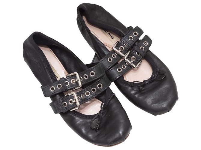 Bailarinas de piel Miu Miu con doble hebilla negras 36.5 Negro - vista 2