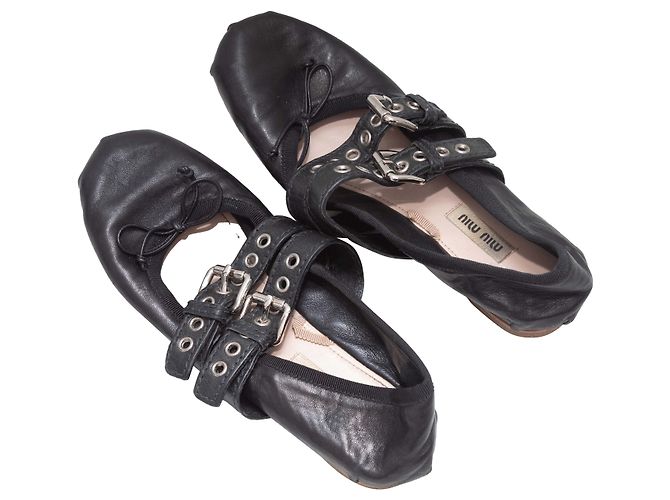 Bailarinas de piel Miu Miu con doble hebilla negras 36.5 Negro - vista 3