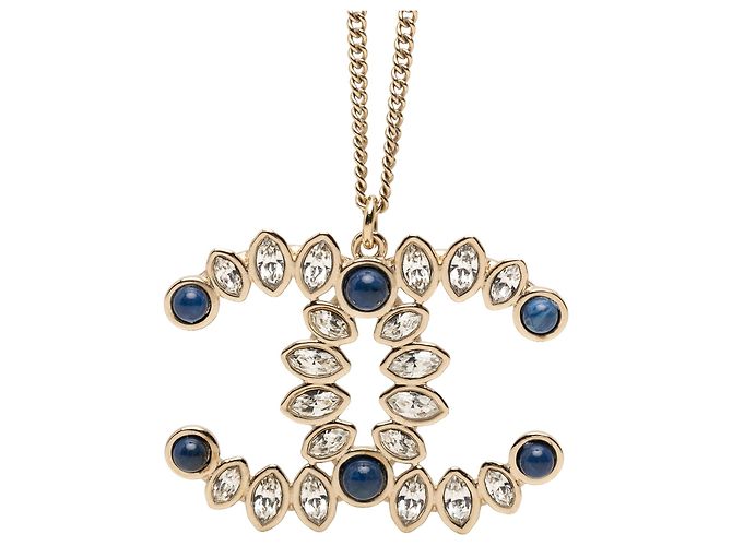 Collana con pendente Chanel CC placcata oro e cabochon strass D'oro - vista 2
