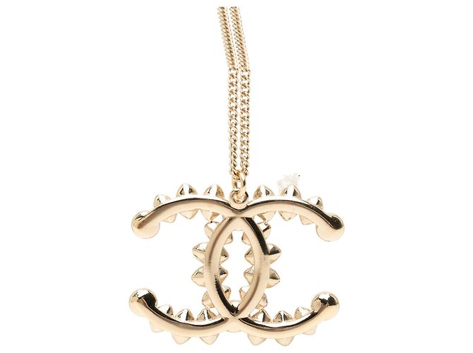 Collana con pendente Chanel CC placcata oro e cabochon strass D'oro - vista 3