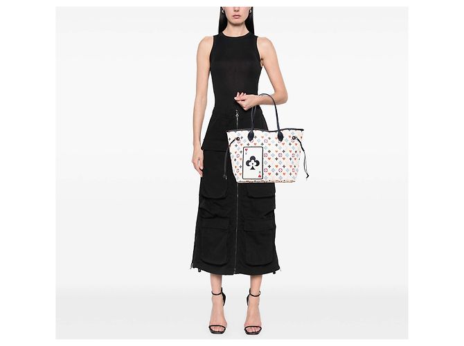 Borsa Tote Louis Vuitton Monogram Game On Neverfull MM Bianca Bianco - vista 9