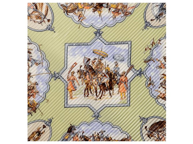Foulard di seta plissettato Hermès Les Chevaux des Moghols Verde - vista 7