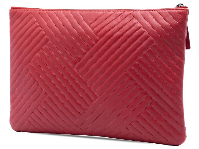 Clutch Chanel Large Diagonal Quilted Lambskin O Case Rossa Rosso - vista 2
