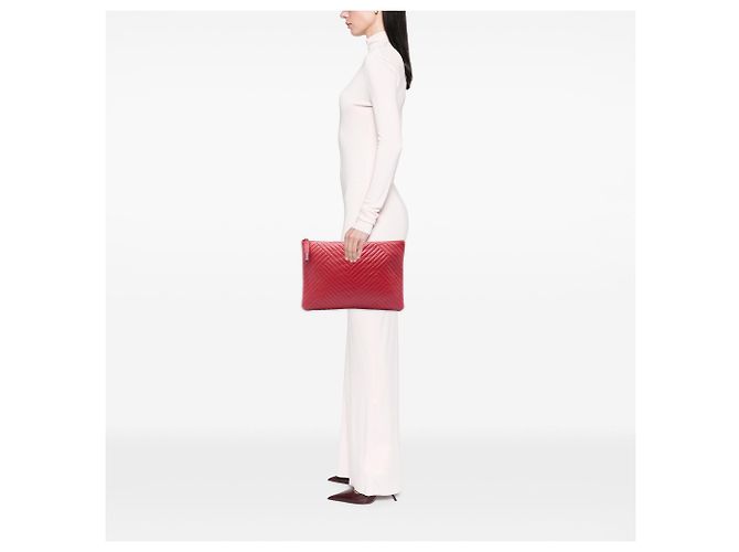 Clutch Chanel Large Diagonal Quilted Lambskin O Case Rossa Rosso - vista 5