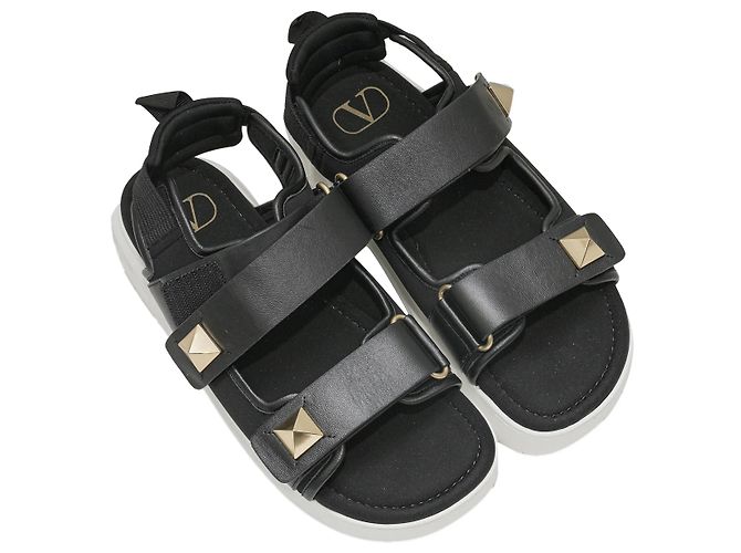 Valentino Garavani Sandali Valentino Rockstud con velcro Bianco e Nero Taglia 37.5 - vista 2
