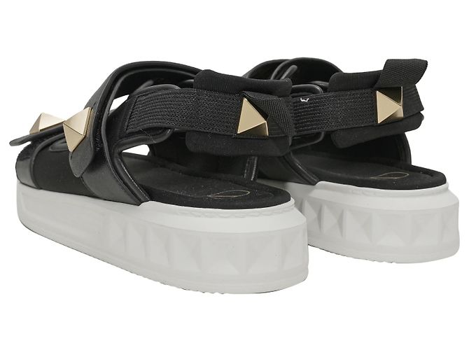 Valentino Garavani Sandali Valentino Rockstud con velcro Bianco e Nero Taglia 37.5 - vista 4